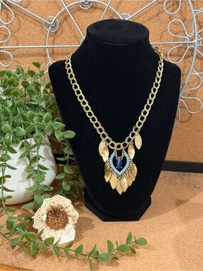 Charming Charlie Gold Chain Necklace with Blue Pendant - Women's Jewelry